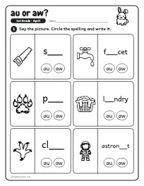 au or aw? worksheet