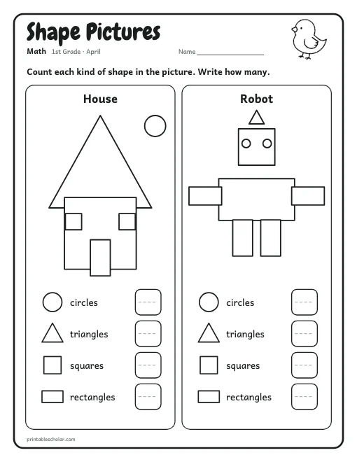 Shape Pictures: 1st grade math worksheet preview