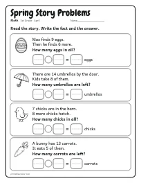 Spring Story Problems worksheet