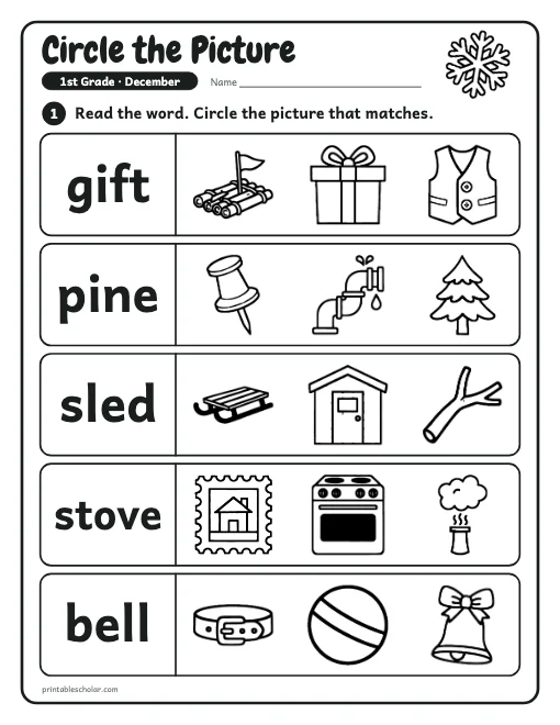 Circle the Picture: 1st grade reading worksheet preview