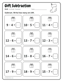 Gift Subtraction worksheet