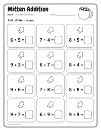 Mitten Addition worksheet