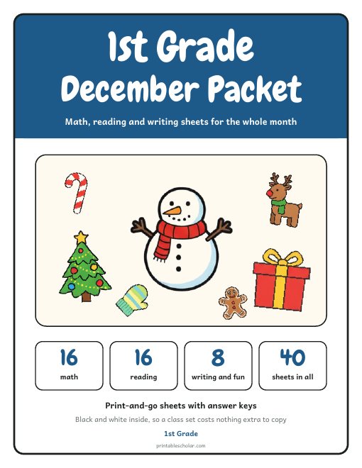 1st Grade December Packet cover