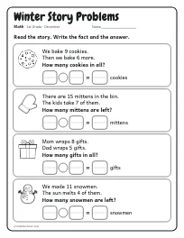 Winter Story Problems worksheet