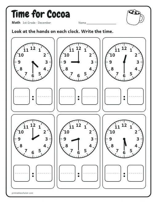 Time for Cocoa: 1st grade math worksheet preview