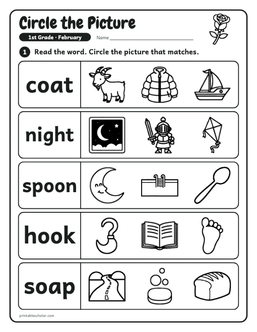 Circle the Picture: 1st grade reading worksheet preview