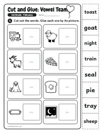 Cut and Glue: Vowel Teams worksheet