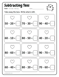 Subtracting Tens worksheet