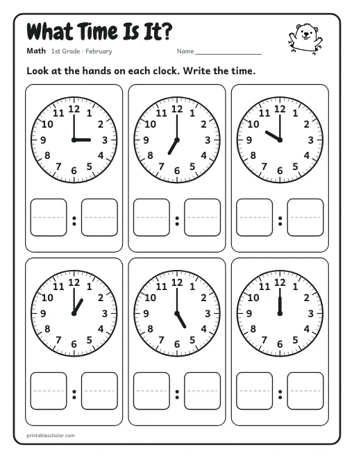 What Time Is It?: 1st grade math worksheet preview