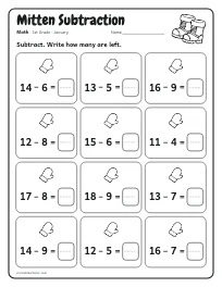 Mitten Subtraction worksheet