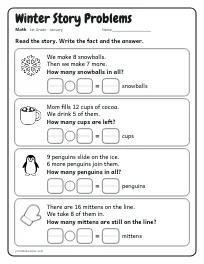Winter Story Problems worksheet