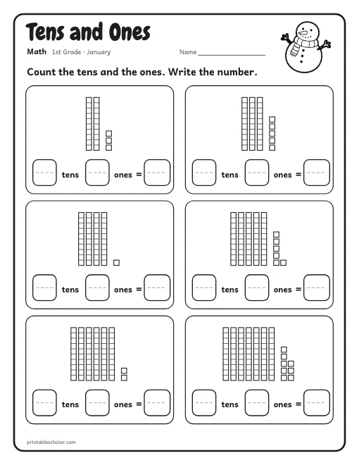 Tens and Ones: 1st grade math worksheet preview