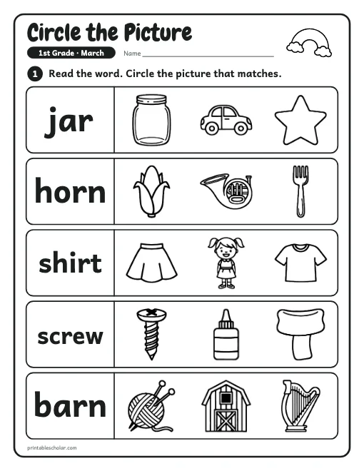 Circle the Picture: 1st grade reading worksheet preview
