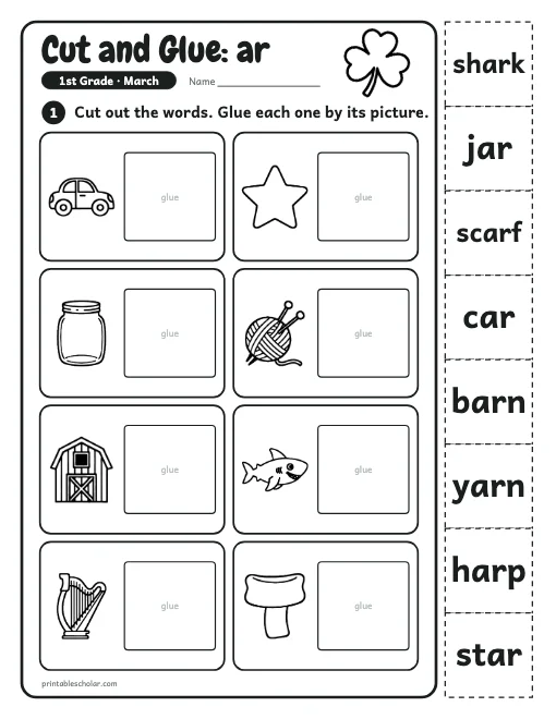 Cut and Glue: ar: 1st grade reading worksheet preview