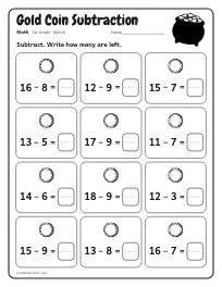 Gold Coin Subtraction worksheet