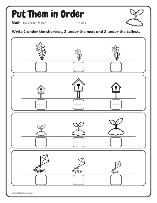 Put Them in Order: 1st grade math worksheet preview