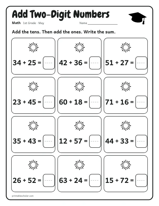 Add Two-Digit Numbers: 1st grade math worksheet preview