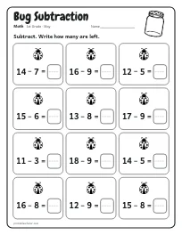Bug Subtraction worksheet