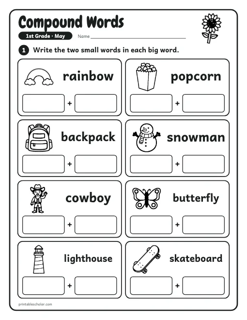 Compound Words: 1st grade reading worksheet preview
