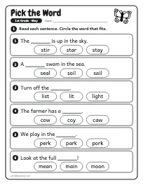 Pick the Word worksheet