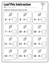 Leaf Pile Subtraction worksheet