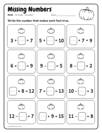 Missing Numbers worksheet