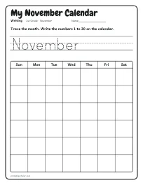 My November Calendar worksheet