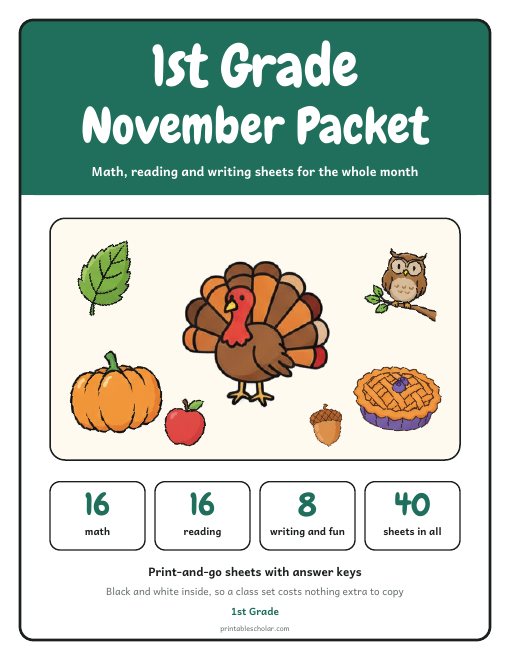 1st Grade November Packet cover