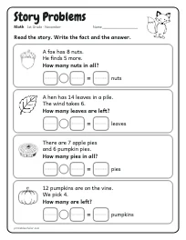 Story Problems worksheet