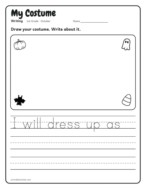 My Costume: 1st grade writing worksheet preview