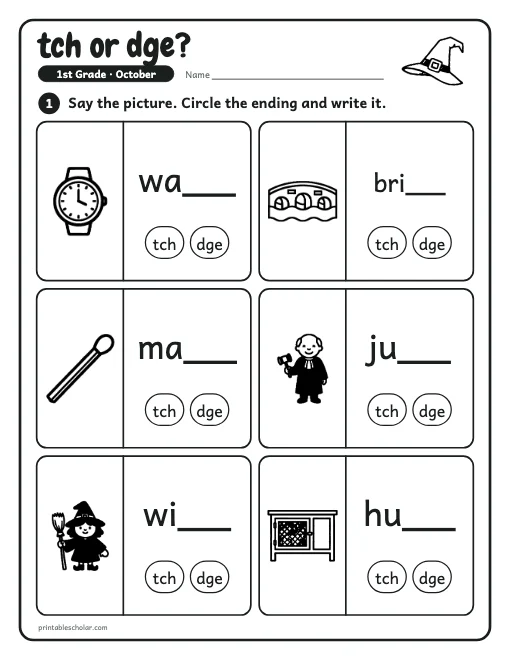 tch or dge?: 1st grade reading worksheet preview