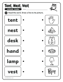 Tent, Nest, Vest worksheet
