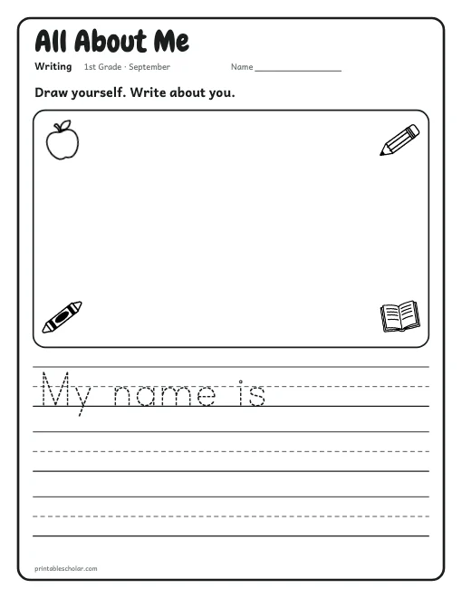 All About Me: 1st grade writing worksheet preview