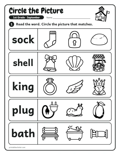 Circle the Picture: 1st grade reading worksheet preview