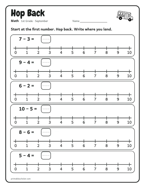 Hop Back: 1st grade math worksheet preview