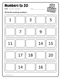 Numbers to 20 worksheet