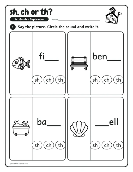 sh, ch or th?: 1st grade reading worksheet preview
