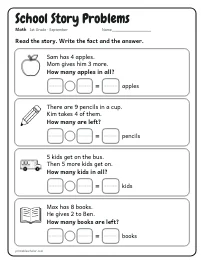 School Story Problems worksheet