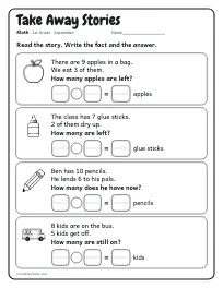 Take Away Stories worksheet