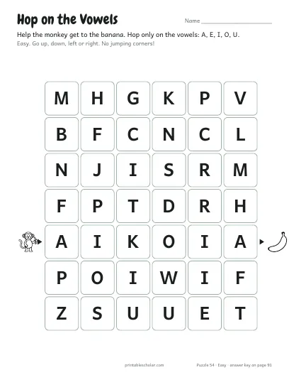 Hop on the Vowels printable preview