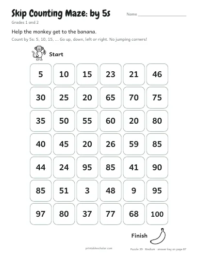 Skip Counting Maze: by 5s (Medium) preview