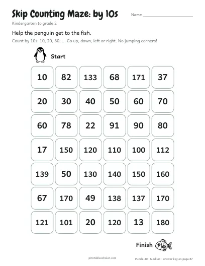 Skip Counting Maze: by 10s (Medium) preview