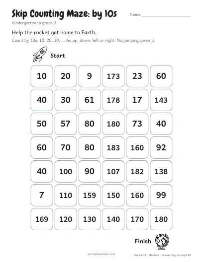 Skip Counting Maze: by 10s (Medium) preview