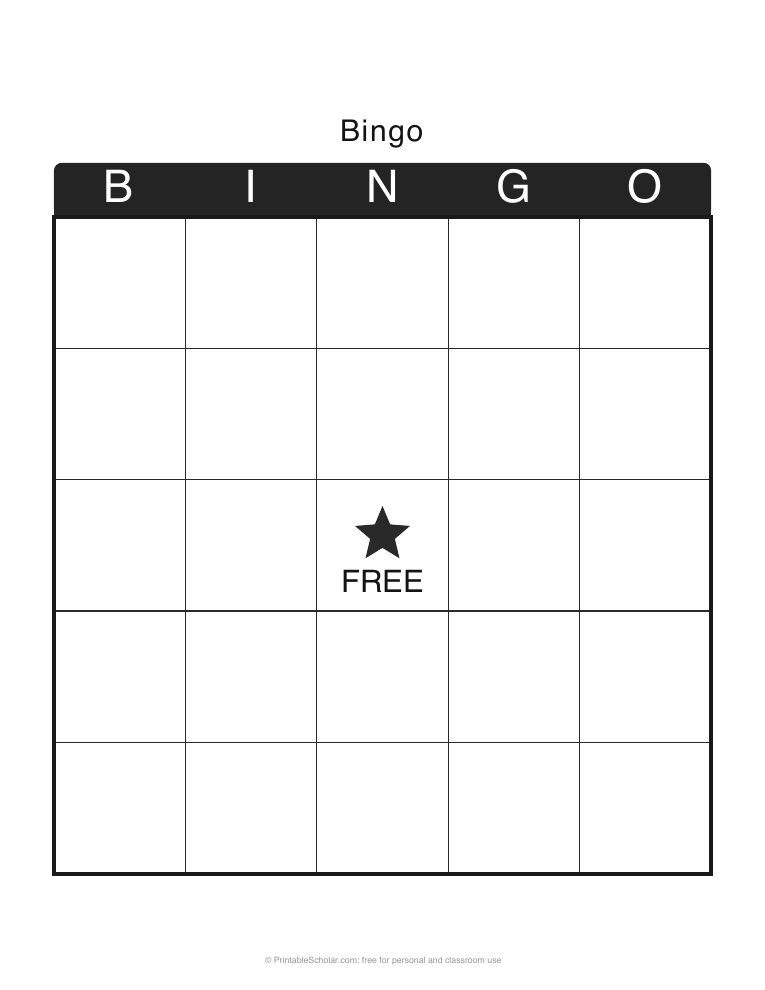Blank Bingo Card printable card preview
