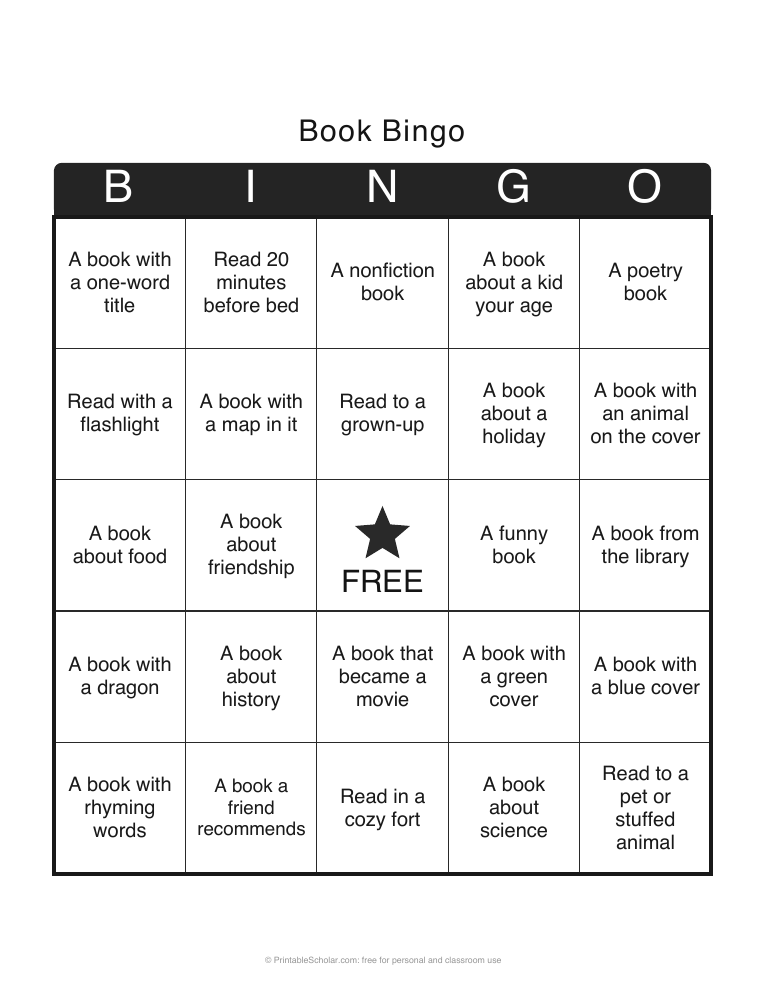 Book Bingo printable card preview