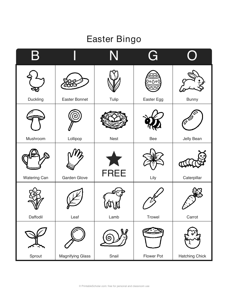 Easter Bingo printable card preview