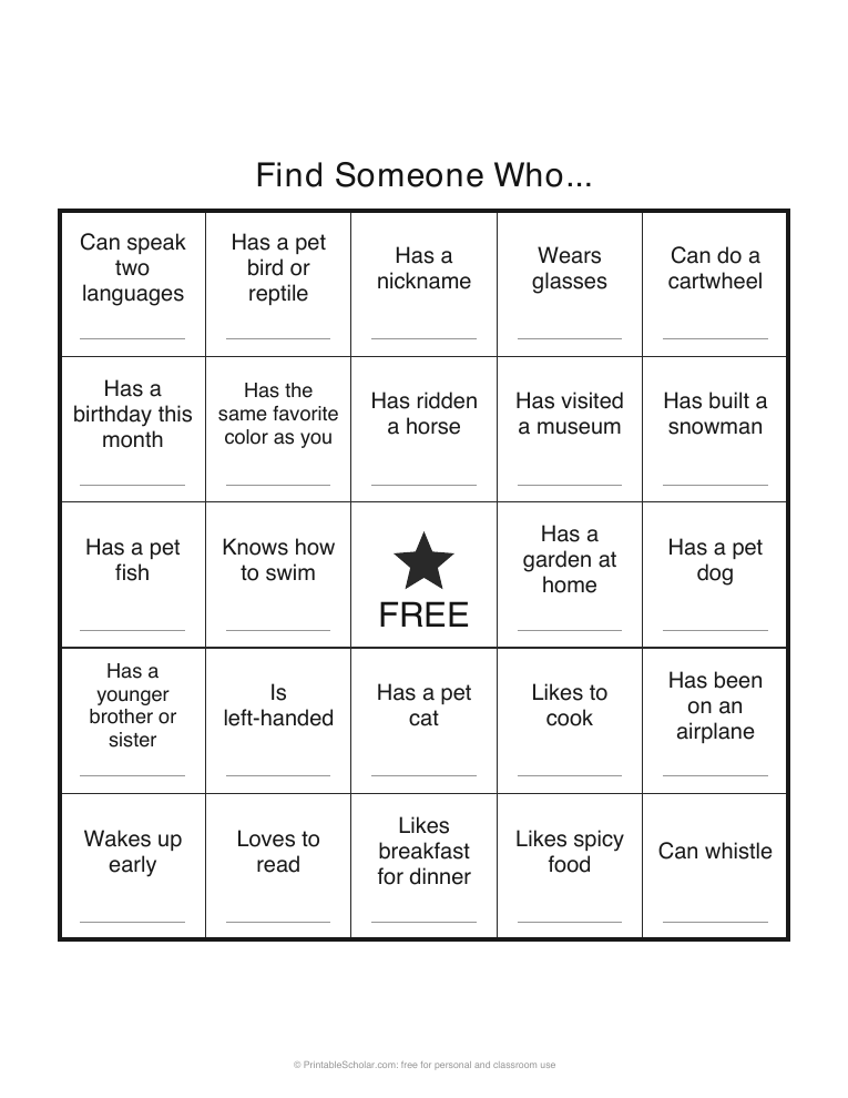 Get to Know You Bingo printable card preview
