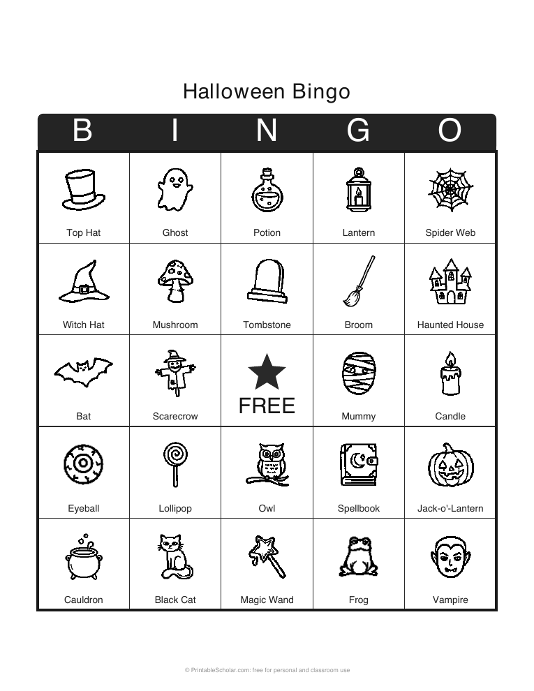 Halloween Bingo printable card preview