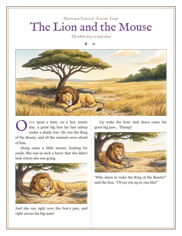 The Lion and the Mouse read-aloud storybook page 1