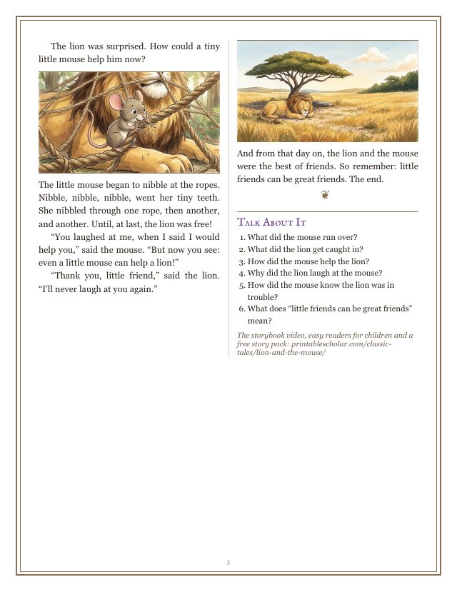 The Lion and the Mouse read-aloud storybook page 3